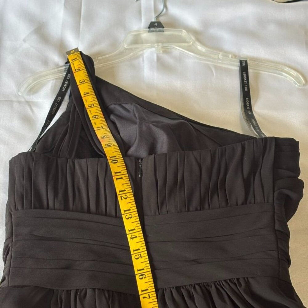 Bill Levkoff Black One-Shoulder Pleated Chiffon Cocktail Dress Size 12 - Picture 8 of 9